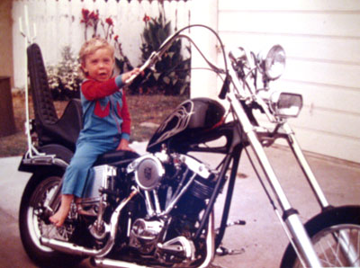 Devin B aka Dusty Vinyl on Dads Harley